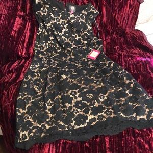 Brand new Vincent Camuto overlay black dress .